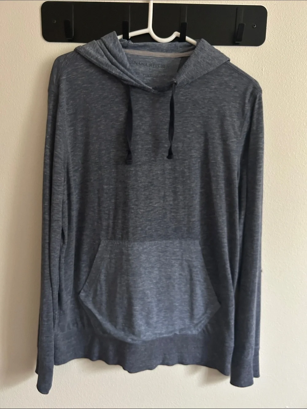 Banana Republic Men L  Lightweight Blue Twotone Hooded Pullover Shirt